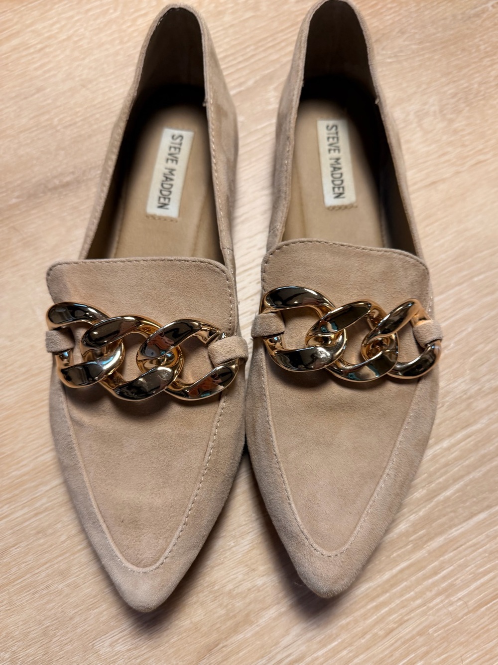 Steve Madden Declany Chain Loafers Flats Sand Suede Leather Size 8 EUC